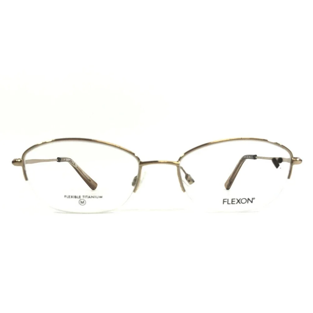 Flexon Eyeglasses Frames W3041 710 Shiny Gold Cat Eye Titanium 52-18-135